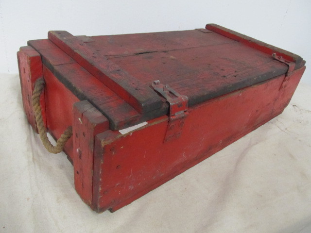 lot 168 image: Old Vintage Red Wooden Ammo Crate