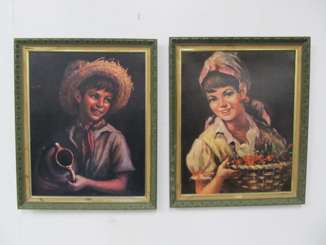 lot 174 image: Matching Framed Vintage 1950s Boy & Girl Prints