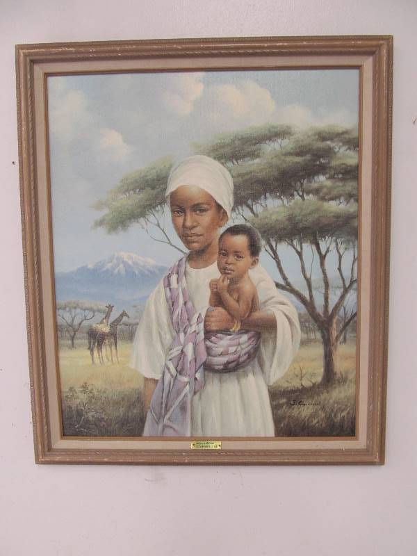 lot 190 image: Vintage Framed J. Coleman African Mother Print