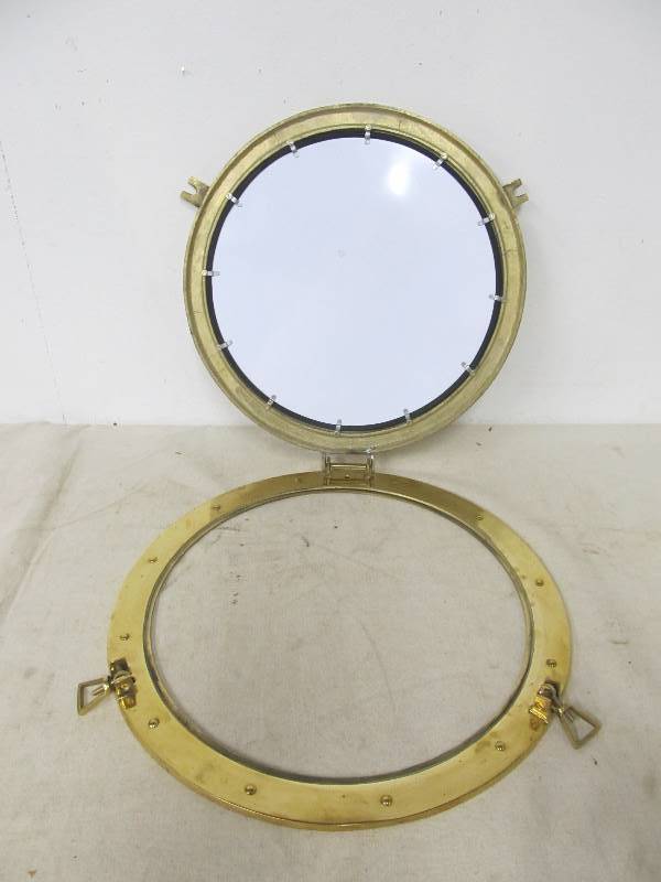 lot 198 image: AWESOME Vintage Solid Brass PORTHOLE Mirror