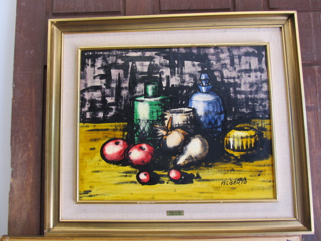 lot 29 image: Vintage Framed Mid Century Still Life Oil on Canvas Painting