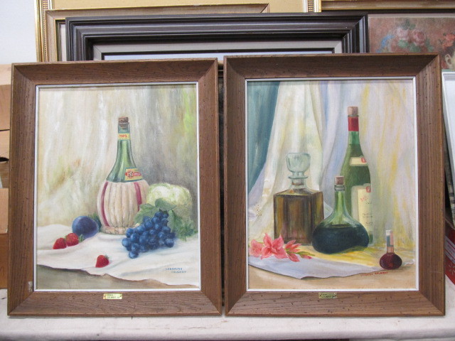 lot 40 image: Set of 2 Signed Vintage Mid Century Still Life Oil Paintings