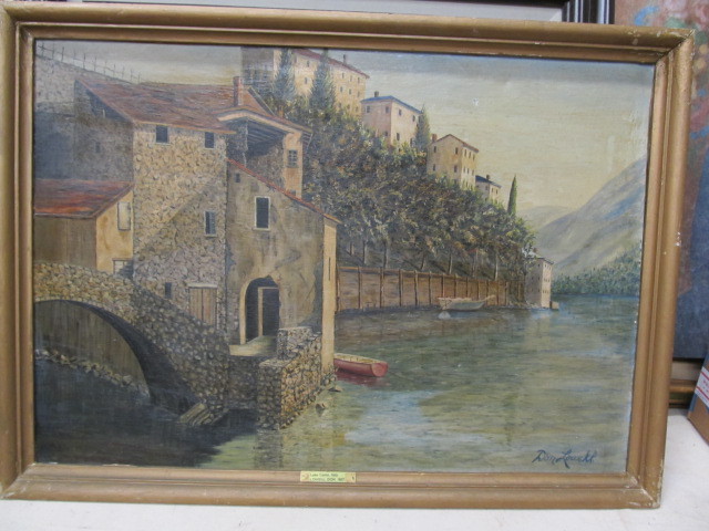 lot 41 image: Nice Vintage Signed Oil on Canvas LAKE COMO Italy Framed Painting