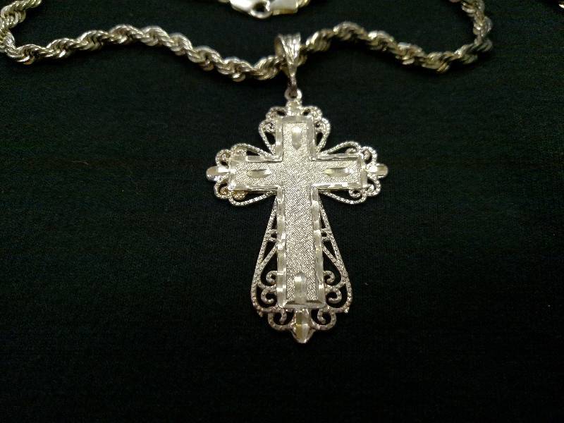 lot 345 image: Silver Cross with 24 Silver Chain ...