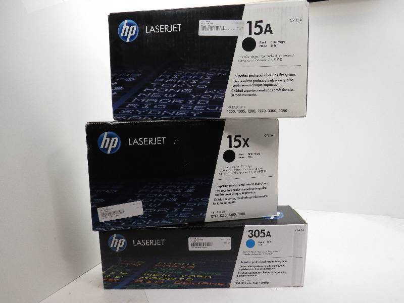 lot 39 image: LOT OF 3 HP LASERJET TONER 15A, 15X, AND 305A