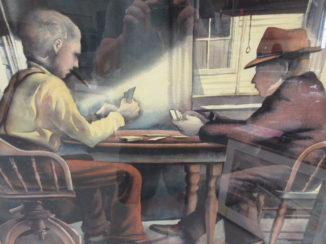 lot 701 image: WATERCOLOR THE CARD PLAYERS BY ARTIST HOWARD KALLEN