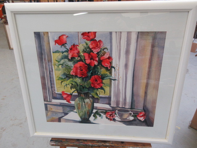 lot 709 image: FLORAL WATERCOLOR BY ARTIST HOWARD KALLEN