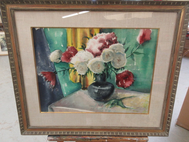 lot 716 image: FLORAL WATERCOLOR BY ARTIST HOWARD KALLEN