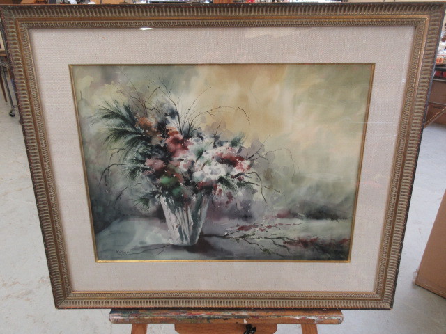 lot 719 image: FLORAL WATERCOLOR BY ARTIST HOWARD KALLEN