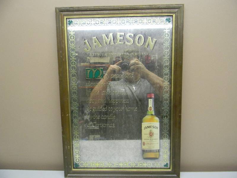lot 40 image: RARE - VINTAGE JAMESON IRISH WHISKEY BAR SIGNMIRROR - APPROX 19 BY 27 - SEE PICTURES
