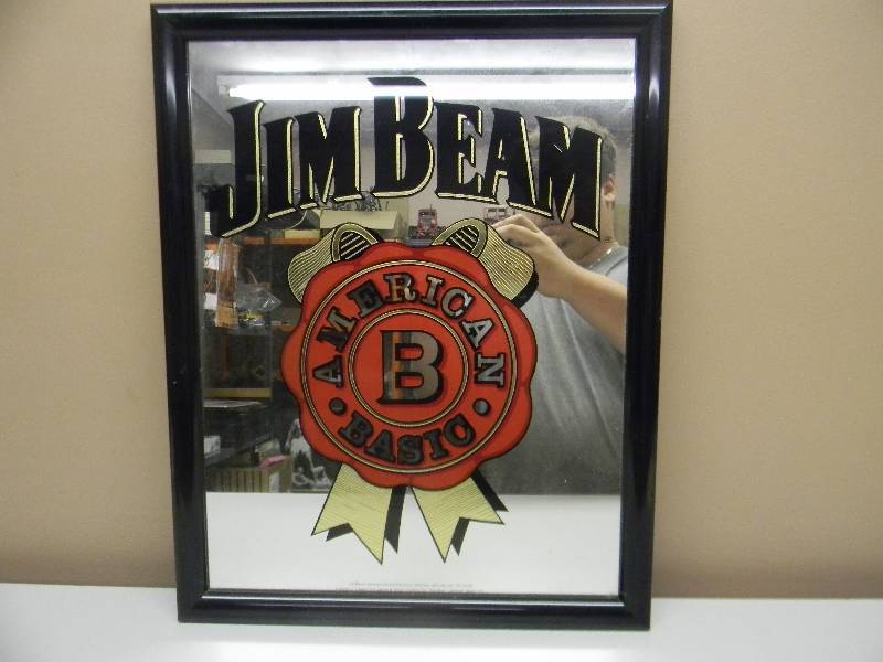 lot 41 image: RARE - VINTAGE JIM BEAM AMERICAN BASIC BAR SIGNMIRROR - APPROX 16 BY 20 - SEE PICTURES
