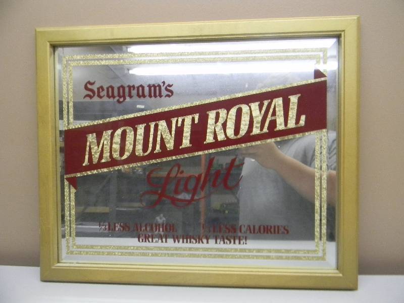 lot 42 image: RARE - VINTAGE SEGRAMS MOUNT ROYAL LIGHT  SIGNMIRROR - APPROX 23 BY 19 - SEE PICTURES