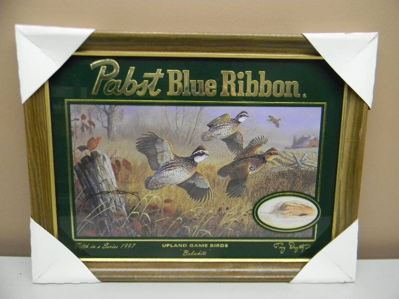 lot 18 image: VINTAGE 1997 PABST BLUE RIBBON BEER FIFTH IN A SERIES (COMPLETE SET LOT 14-18) UPLAND GAME BIRD SERIES - BOBWHITE - APPROX 21 BY 16 - SEE PICTURES