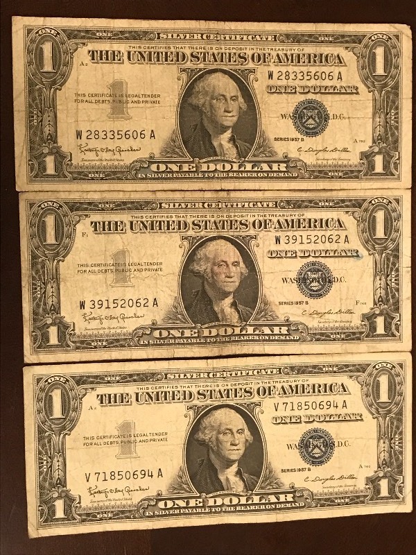 Lot Of (3) Series 1957-B U.S. $1 Si...
