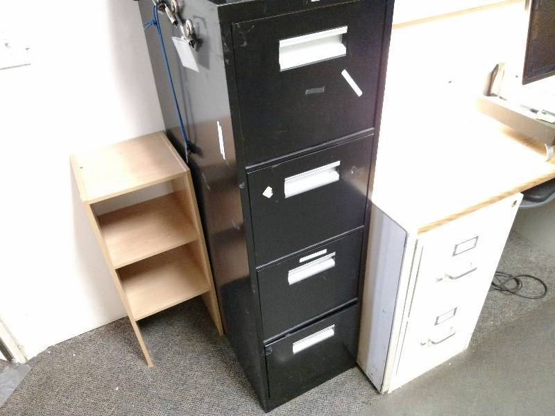 lot 92 image: Desk with Wall Panels, (3) File cab...