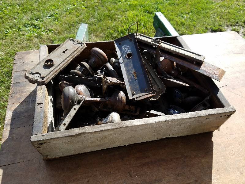 lot 113 image: Box of Old Door Hardware and parts