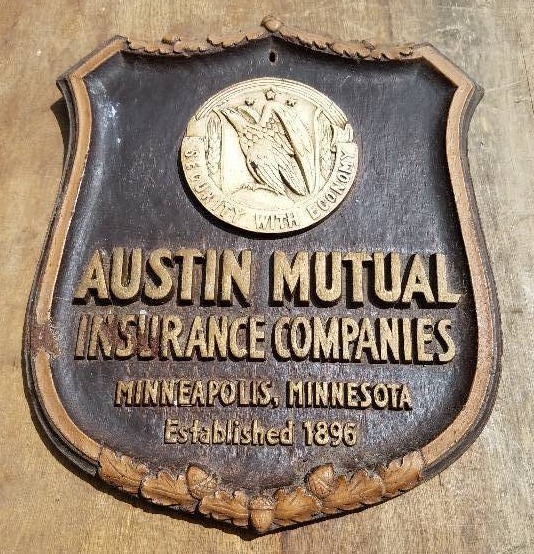 lot 142 image: Austin Mutual Insurance Companies Minneapolis Minnesota Wall Plaque 1869