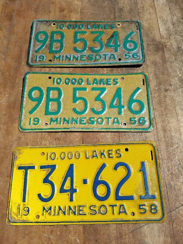 lot 147 image: 3 1950s Minnesota License Plate