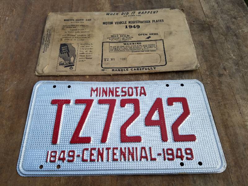 Minnesota 1849 1949 Centennial Waffle License Plate Philip Kopecky Estate Sale K Bid