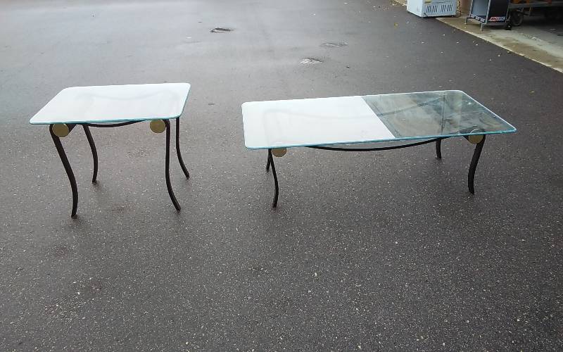 lot 4 image: 2-Metal Base Glass Tables (End Table-23x17x21, Coffee-44x20x16)