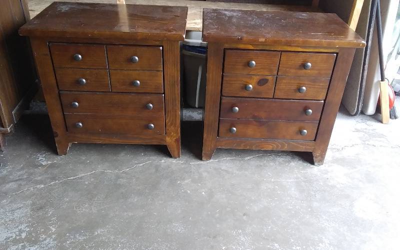 lot 14 image: Pair Of Wood 2 Drawer NightstandsCabinets With Brushed Nickel Hardware 25x15x25