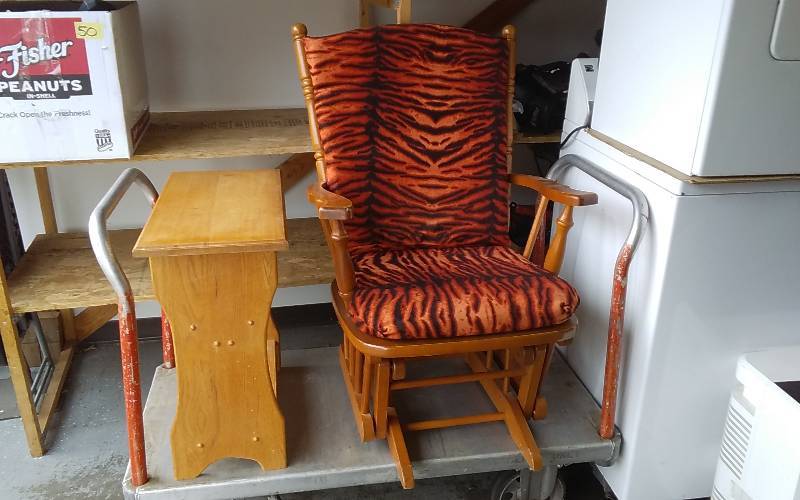 lot 10 image: Glider Rocker 40 Inches Tall & Oak Side Table 12x23x24
