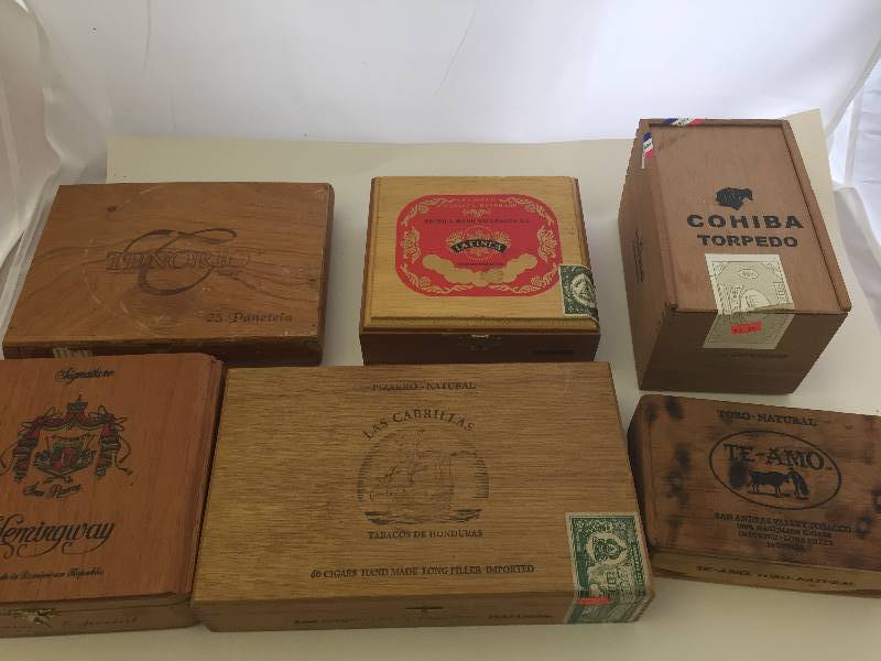 lot 57 image: 6 Wooden Vintage Cigar Boxes
