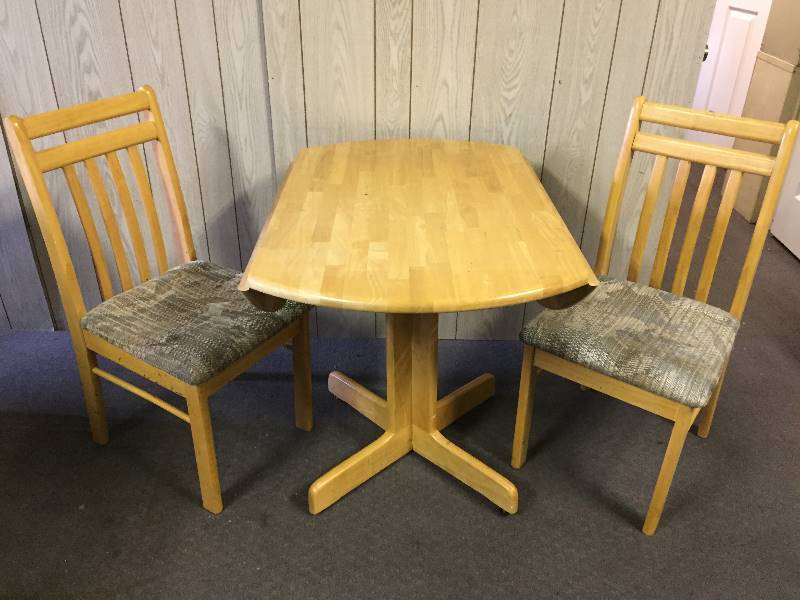 lot 158 image: Wood Drop Leaf Table & 2 Chairs