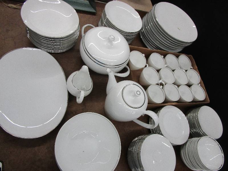 lot 122 image: 1 Platter, 12 Bowls, 2 Salad Bowls, 1 Gravy Dish, 1 Coffee Pitcher, 12 Side Dish Plates, 12 Dinner Plates, 12 Fruit Bowls, 12 Dessert Plates, 12 Cups and Saucers