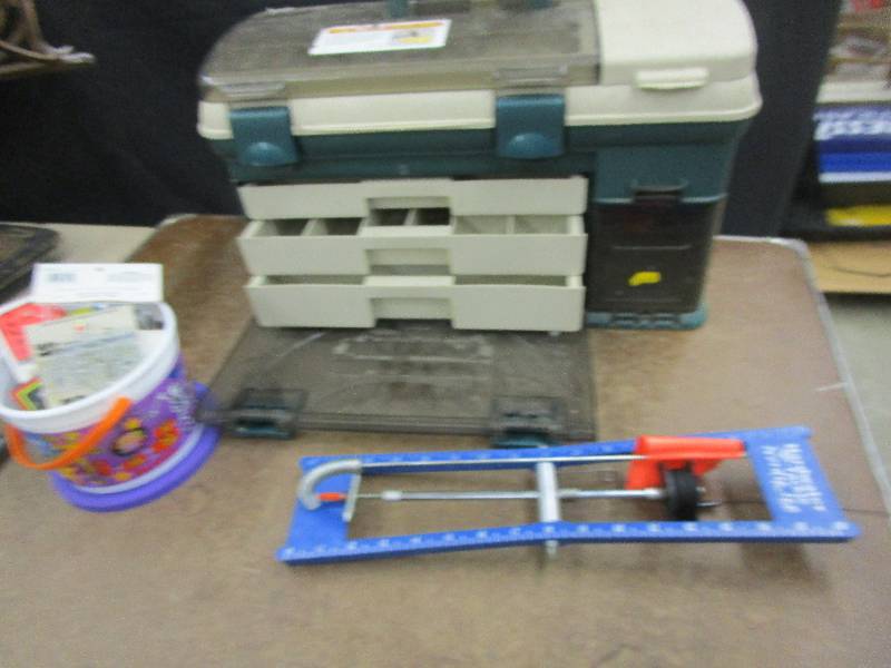 lot 132 image: Rapala knife set, Misc. Tackle, Tip Up and Tackle Box