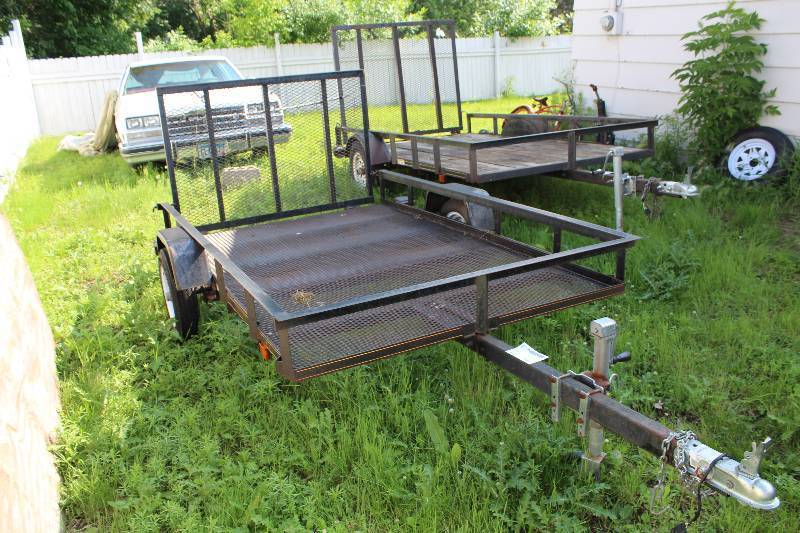 1998 Custom Built Single Axle Metal Grate Bed Metal Frame Trailer w Commercial Ramp