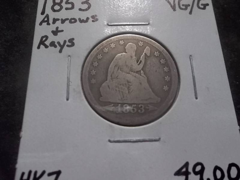 1853 Seated  Liberty Quarter With Arrows & Rays