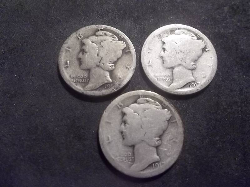 1917, 1917 D, 1917 S Mercury Dimes