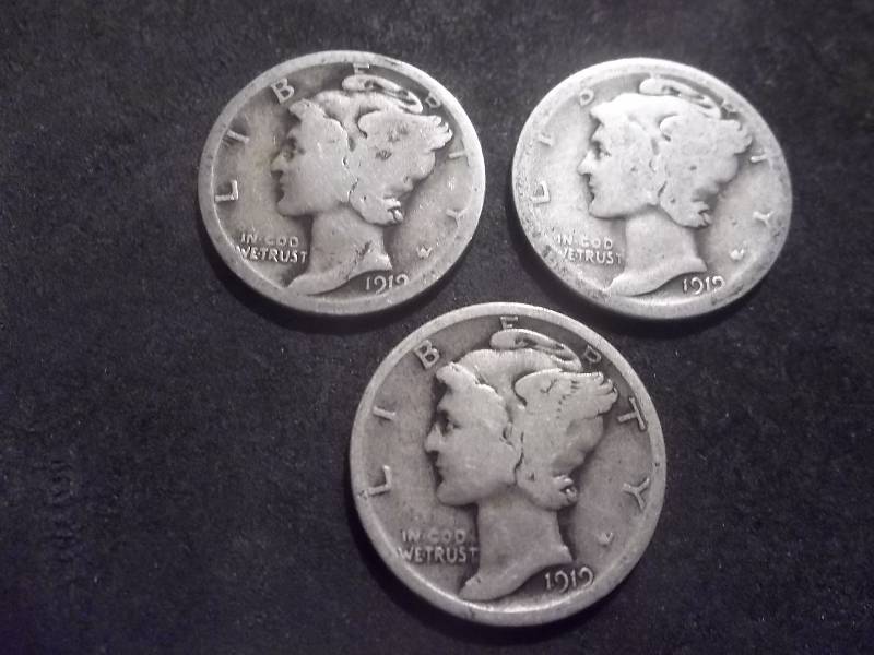 1919 P. D. S Mercury Dimes
