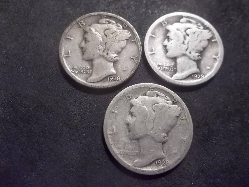 1928 P. D. S Mercury Dimes