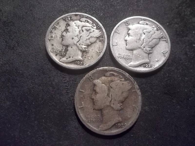 1929 P. D. S Mercury Dimes