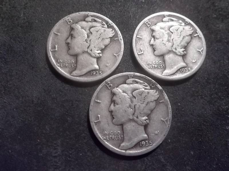 1935 P, D, S Mercury Dimes