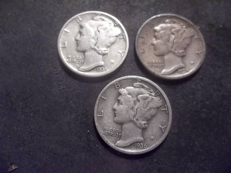 1936 P. D. S Mercury Dimes