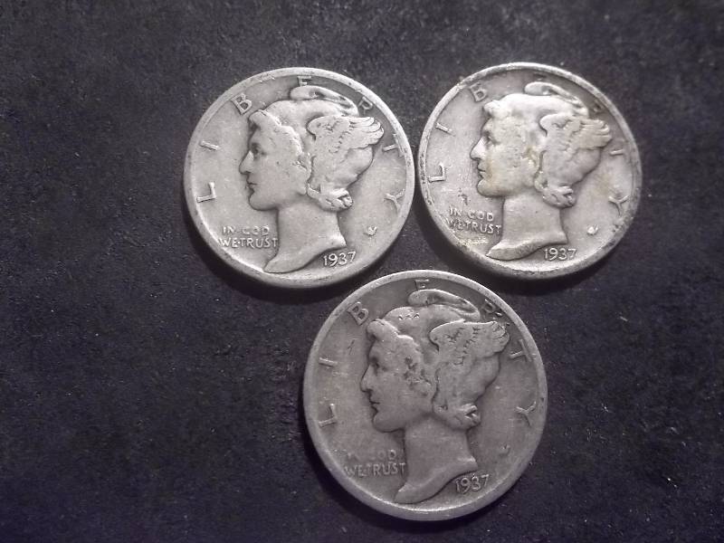 1937 P. D. S Mercury Dimes