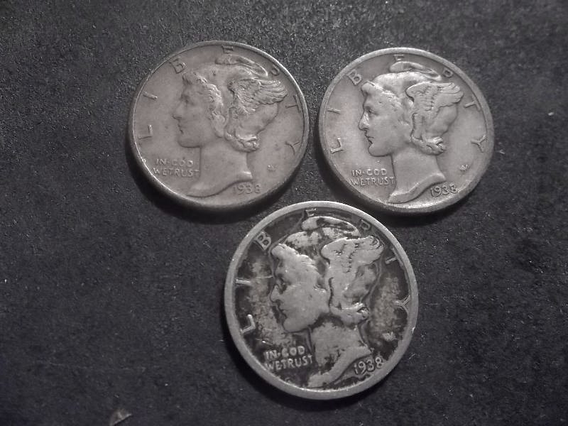 1938 P. D. S Mercury Dimes