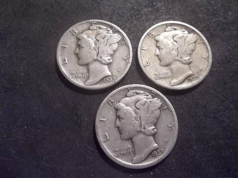 1939 P. D. S Mercury Dimes