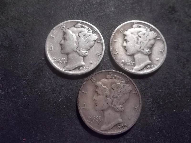 1940 P. D. S Mercury Dimes