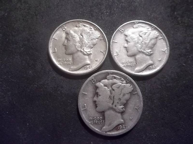 1941 P. D. S Mercury Dimes