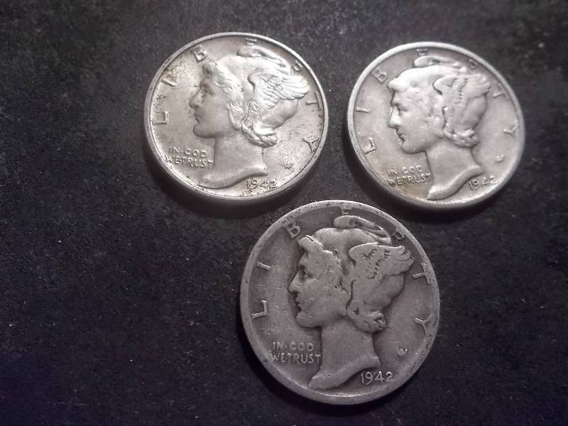 1942 P. D. S Mercury Dimes