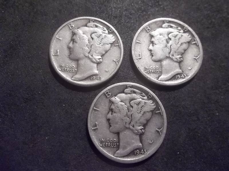 1943 P. D. S Mercury Dimes