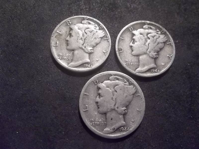 1944 P. D. S Mercury Dimes