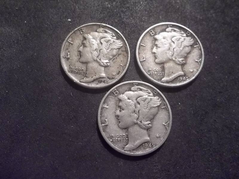 1945 P. D. S Mercury Dimes