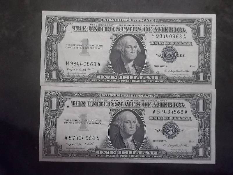 2-US Silver Certificates , Crisp, MSUnc Condition 1957 A Series