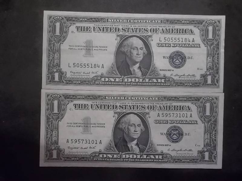 2-US Silver Certificates , Crisp, MSUnc Condition 1957 A Series