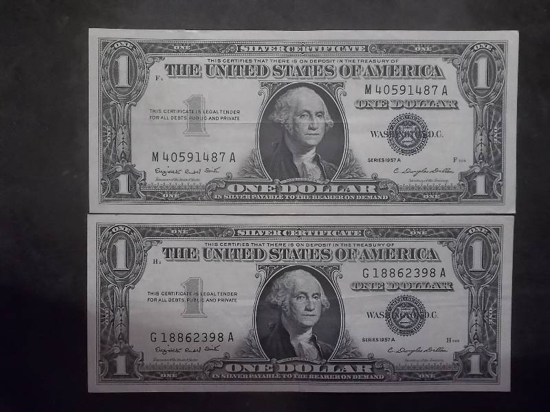 2-US Silver Certificates , Crisp, Near Mint 1957 A Series
